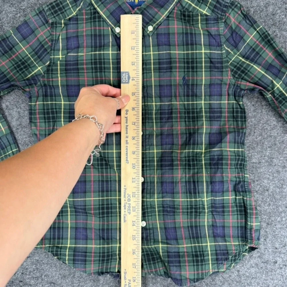 Ralph‎ Lauren Kids Plaid Button-Up Shirt Long Sleeve Green Blue Size 7